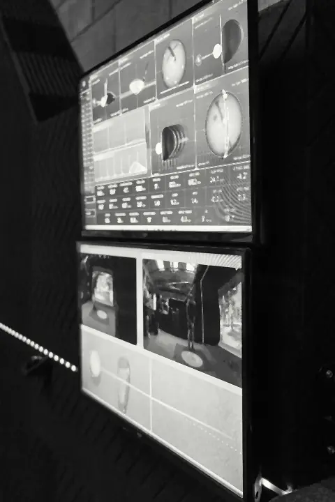 Shot analytics screens in a simulator bay at Virtual Fairways, Darlington